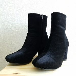 Black velvet ankle boots